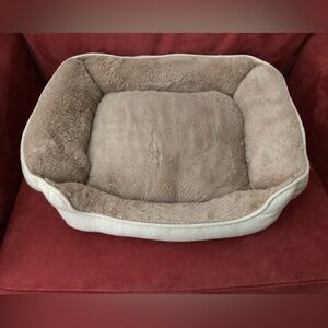 Cozy Tan Pet Bed, Bolster Style, Small to Medium Pets, Tan and Cream Color
